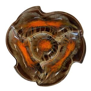Vintage California Originals 8500‎ Chip Dip Dish Brown Orange Drip Glaze MCM